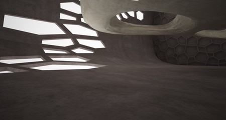 Abstract white and concrete interior. 3D illustration and rendering.