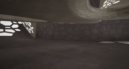 Abstract white and concrete interior. 3D illustration and rendering.