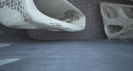 Abstract white and concrete interior. 3D illustration and rendering.