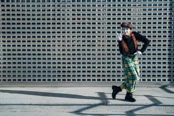 Mime happy gesticulating in the street