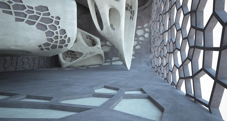 Obraz premium Abstract white and concrete interior. 3D illustration and rendering.
