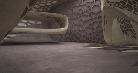 Abstract white and concrete interior. 3D illustration and rendering.