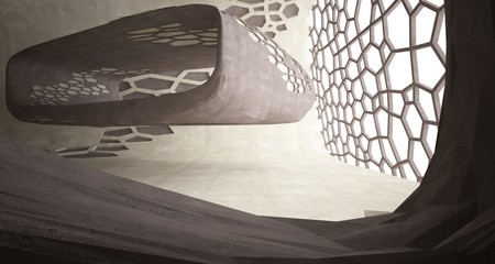 Abstract white and concrete interior. 3D illustration and rendering.