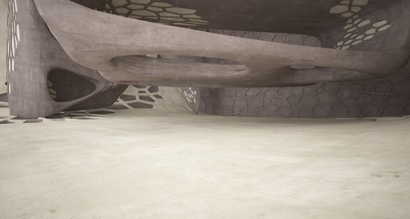 Abstract white and concrete interior. 3D illustration and rendering.