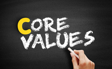 Core Values text on blackboard, business concept background
