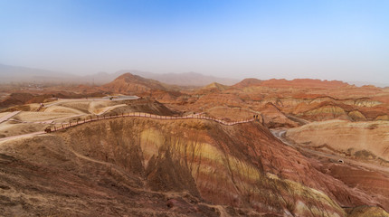 colourful sandstone mountains in China.