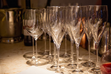 wine glasses in a restaurant with a blurred background