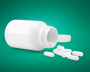 3D White can with vitamins. Bottle with white pills. 3d render. 3D image. 3D model