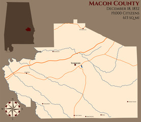 Large and detailed map of Macon county in Alabama, USA