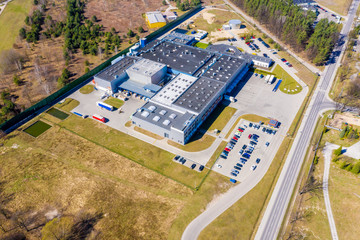 Distribution logistics buildings and industrial area - aerial view