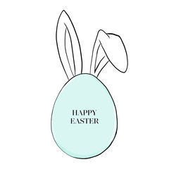 Happy Easter everyone. Big blue easter egg with bunny ears. Black and white icon, egg logo, rabbit vector, easter icon, sign