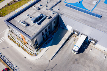Loading bay, industrial building, logistics - aerial view