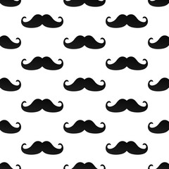 ПечатьSeamless pattern with mustaches flat style design vector illustration. Black mustaches isolated on white background.