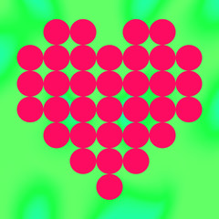 Flat red heart in foreground, green abstract background. Red green color contrast