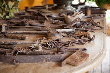 Archaeological iron findings on the table