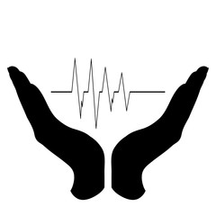Vector silhouette of a hand in a defensive gesture protecting a pulse. Symbol of insurance, life, healthy,protection,