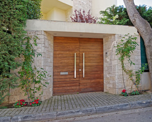 modern house entrance door, Athens cozy northern suburbs, Greece