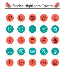 Trendy Highlights Stories Icons. Set of 25 hand drawn illustration covers. Fully editable, scalable vector file.