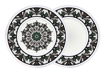 Set of Fashion Print With Mandala Floral Ornament and round frame. Vector Illustration. Art Traditional, Islam, Arabic, Indian, Magazine, Elements With Mandala