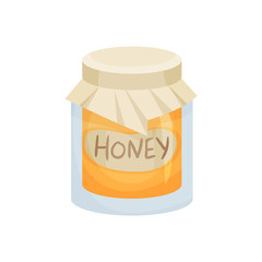 Closed glass jar with honey. Vector illustration.