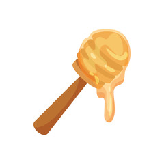 Wooden spoon of honey. Vector illustration on white background.