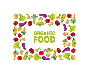 Organic Food Banner Template, Square Frame with Fresh Vegetables, Design Element Can Be Used for Grocery Shop Label, Cafe Menu, Food Packaging Vector Illustration