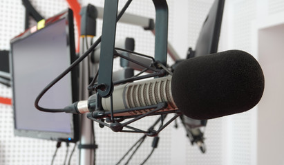 Microphone music in audio studio or radio show