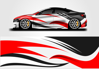 Fototapeta na wymiar Livery decal car vector , supercar, rally, drift . Graphic abstract stripe racing background . File ready to print and editable . 