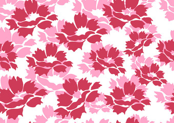 Decorative seamless floral background with simple peony flowers on a white background.