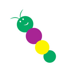 Multicolored bright cheerful centipede in flat cartoon style isolated on white background