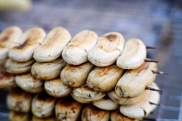 Banana grill of Thai dessert in street food Thailand