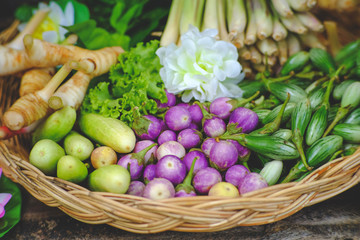 Herbal vegetables on basket