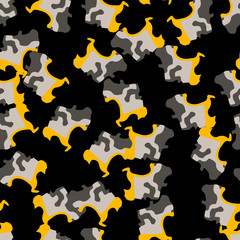 Urban UFO camouflage of various shades of grey, black and yellow colors
