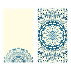The Front And Rear Side. Mandala Design Elements. Wedding Invitation, Thank You Card, Save Card, Baby Shower. Vector Illustration. Blue milk color