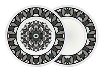 Set of two Round Floral Ornament Mandala. Vector Illustration.. For Home Decor, Interior Design, Coloring Book, Greeting Card, Invitation, Tattoo. Anti-Stress Therapy Pattern