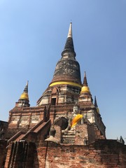 Fototapeta premium Ancient city of Ayutthaya was the second capital of the Siamese Kingdom the city wad razed destroyed by the Burmese now an archaeological ruin, characterized by the remains of tall prang which are now