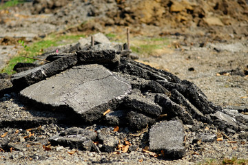 pile of damage asphalt on the road