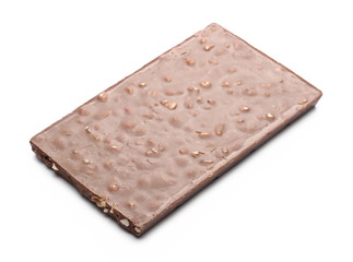 Chocolate with hazelnuts isolated on white background