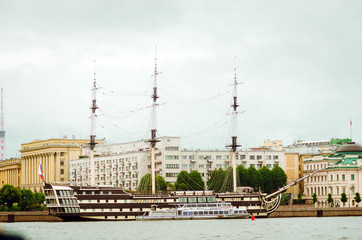 Saint Petersburg, RUSSIA - July 09, 2018 : Old frigate in St. Petersburg. Attractions for tourists.