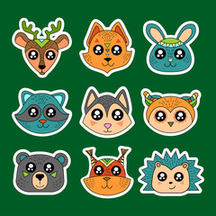 Obraz premium Fashion patch badges with deer, squirrel, hare, rabbit, owl, raccoon and other. Very large set of girlish and boyish stickers, patches in cartoon isolated.Trendy print for backpacks, things, clothes