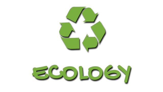 Animation of recycling icon with 'green' slogan - Ecology. Green on white