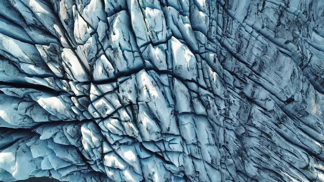 aerial view of glacier from above, ice texture landscape, beautiful nature blue background from Iceland