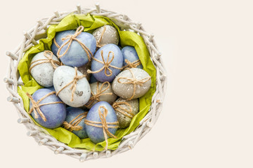 Colored grey and blue decorated Easter Eggs