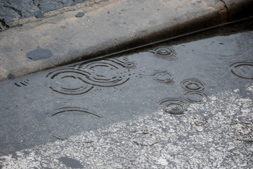 Rain water on the asphalt