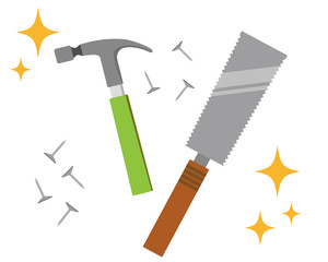 トンカチ　打つ　鋸　ノコギリ　釘