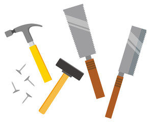 トンカチ　打つ　鋸　ノコギリ　釘