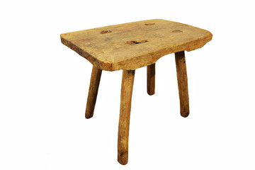 old handmade wooden stool over white