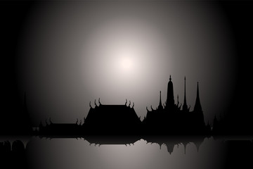 Naklejka premium Silhouette Temple with monochrome glowing background