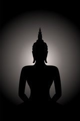 Silhouette Siddhartha gautama with monochrome glowing background