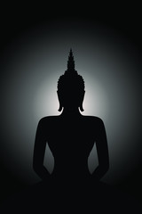 Silhouette Siddhartha gautama with monochrome glowing background
